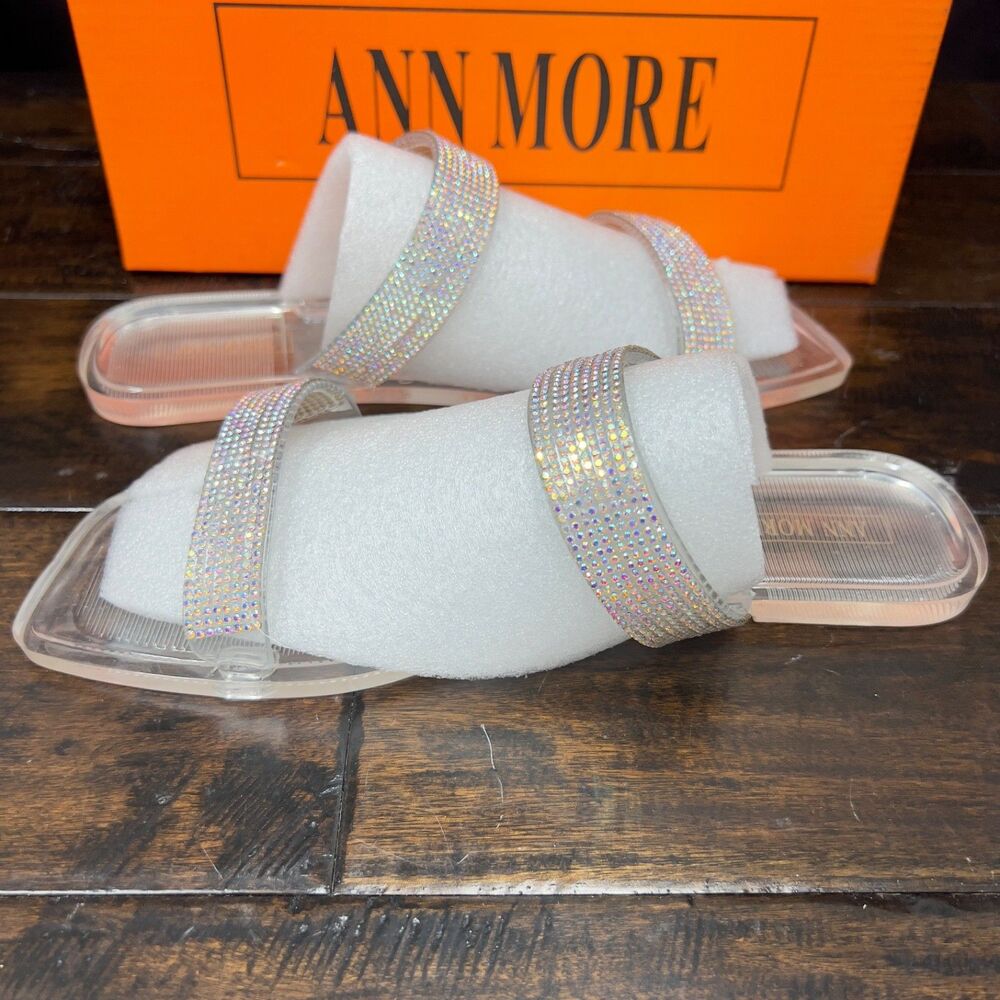 ANN MORE Carson Rhinestone Clear Slide Sandals Women's Size 8 EU 39 Bling Sparkl - Picture 6 of 10